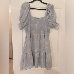 Madewell Size XL Blue / Gray Silk Lucie Smocked Mini Dress